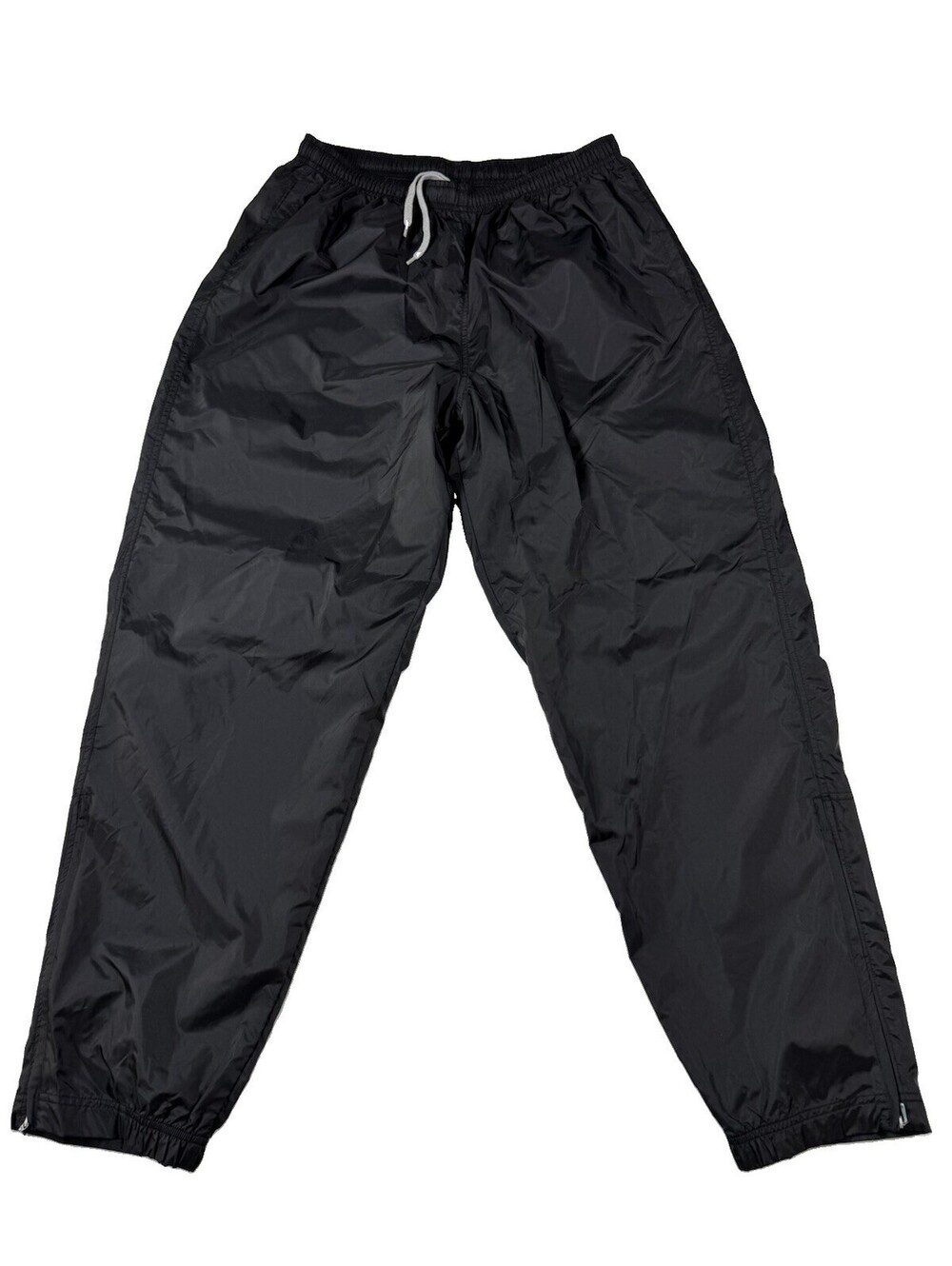 Vintage 90s Nike Track Pants Mens XXL Black Nylon Windbreaker Ankle Zip Swoosh